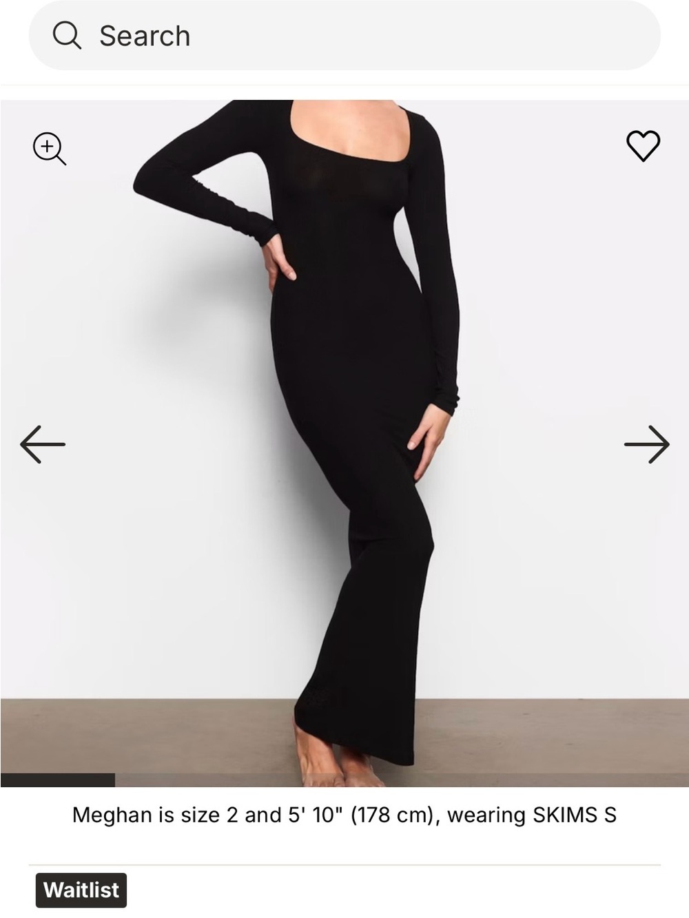 SKIMS Black Long-Sleeve Scoop Maxi Dress